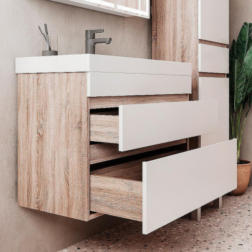 Тумба под раковину Volna Conty 80.2Y tpCNT80.2Y-01 подвесная Белая Дуб снома