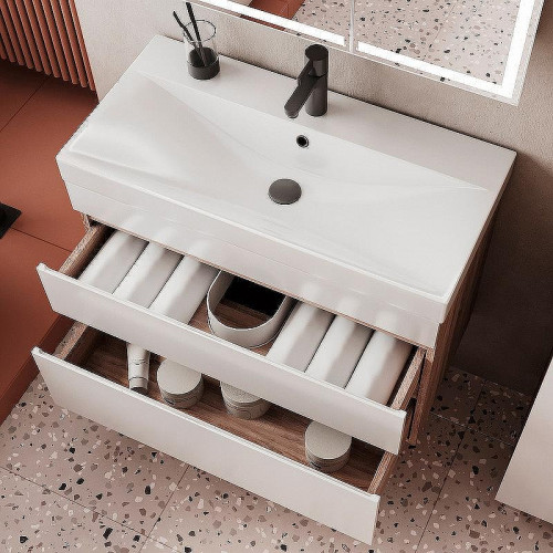 Тумба под раковину Volna Conty 80.2Y tpCNT80.2Y-01 подвесная Белая Дуб снома