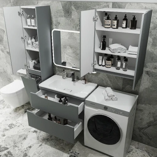 Тумба с раковиной Style Line Марелла 80 Люкс Plus СС-00002412+Марелла Люкс 80 СС-00002376 подвесная Серый матовый антискрейтч