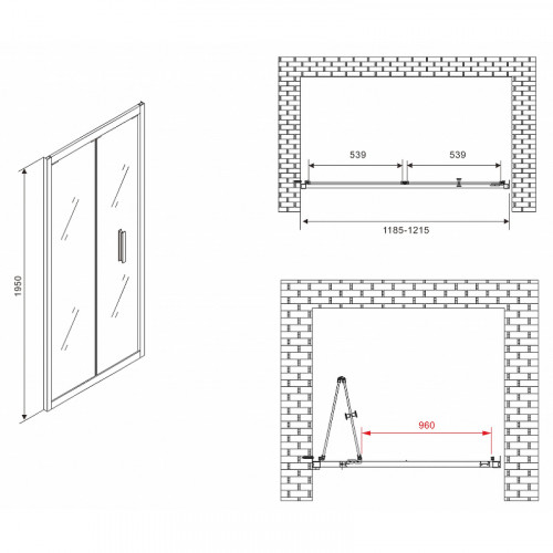 Душевая дверь Abber Sonnenstrand 120 AG07120B профиль Черный стекло прозрачное