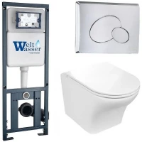 Комплект унитаза с инсталляцией WeltWasser MARBERG 410 + ODENBACH 004 GL-WT + MAR 410 RD-CR 10000006492 цвет Белый глянцевый с сиденьем Микролифт и клавишей смыва цвет Хром