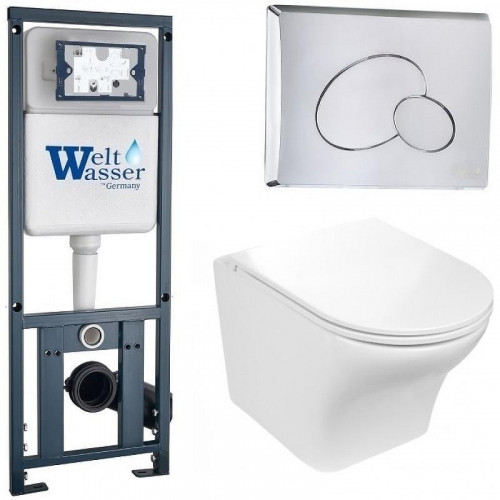 Комплект унитаза с инсталляцией WeltWasser MARBERG 410 + ODENBACH 004 GL-WT + MAR 410 RD-CR 10000006492 цвет Белый глянцевый с сиденьем Микролифт и клавишей смыва цвет Хром