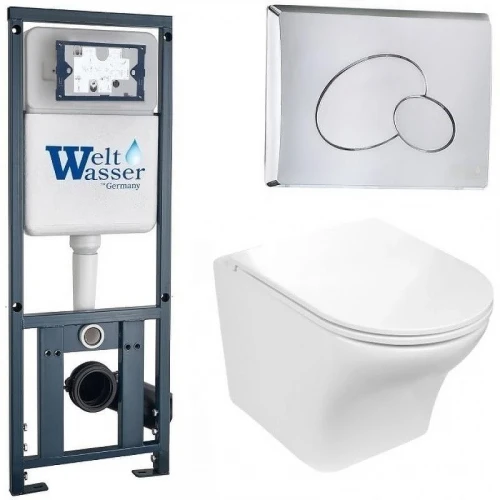 Комплект унитаза с инсталляцией WeltWasser MARBERG 410 + ODENBACH 004 GL-WT + MAR 410 RD-CR 10000006492 цвет Белый глянцевый с сиденьем Микролифт и клавишей смыва цвет Хром