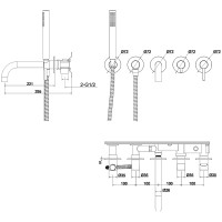 Смеситель для ванны Whitecross Y brushed nickel Y1240NIB Брашированный никель латунь встраиваемый