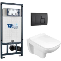 Комплект унитаза с инсталляцией WeltWasser MARBERG 507 + KEHLBACH 004 GL-WT + MAR 507 SE MT-BL 10000010735 цвет Белый глянцевый с сиденьем Микролифт и клавишей смыва цвет Черный матовый