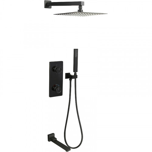 Душевая система ALMAes Tiber TVZ-8805 с термостатом Черная матовая латунь встраиваемый