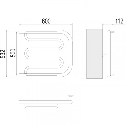 Водяной полотенцесушитель Terminus Фокстрот (1) 500x600 4620768881299 с полкой Хром, боковое подключение, G 1" НР нержавеющая сталь