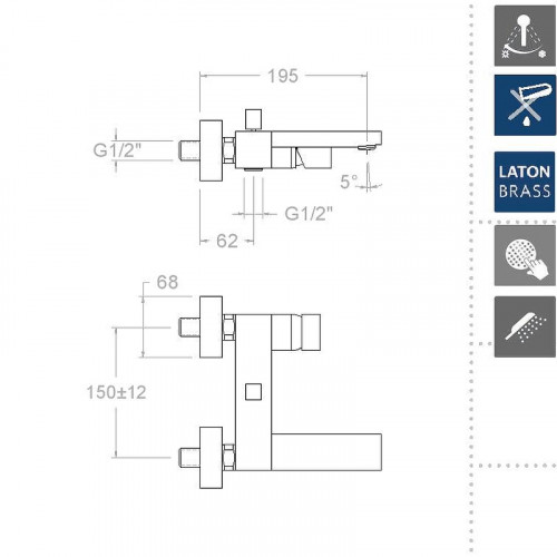 Смеситель для ванны Ramonsoler Kuatro 4725MK Хром