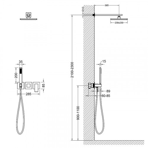 Душевая система Timo Selene SX-2169/03SM Черная матовая латунь встраиваемый