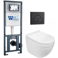 Комплект унитаза с инсталляцией WeltWasser MARBERG 410 + HEIMBACH 043 GL-WT + MAR 410 RD MT-BL 10000012158 цвет Белый глянцевый с сиденьем Микролифт и клавишей смыва цвет Черный матовый