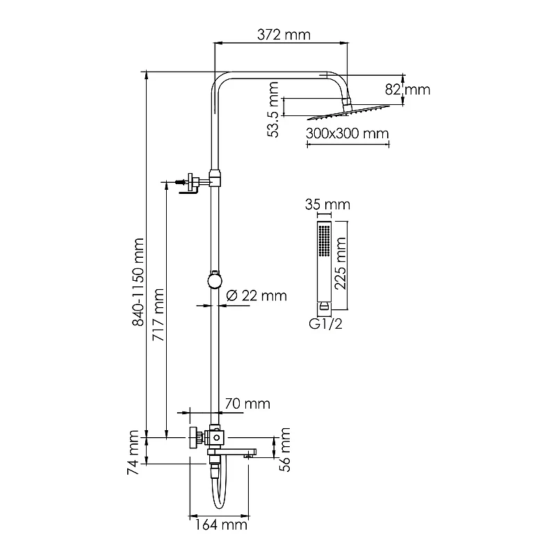 Душевая система WasserKRAFT A199.118.103.087.CH Thermo с термостатом Хром латунь на стену