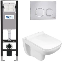 Комплект унитаза с инсталляцией WeltWasser AMBERG 350 + KEHLBACH 004 GL-WT + AMBERG RD-MT CR 10000012351 цвет Белый глянцевый с сиденьем Микролифт и клавишей смыва цвет Хром матовый