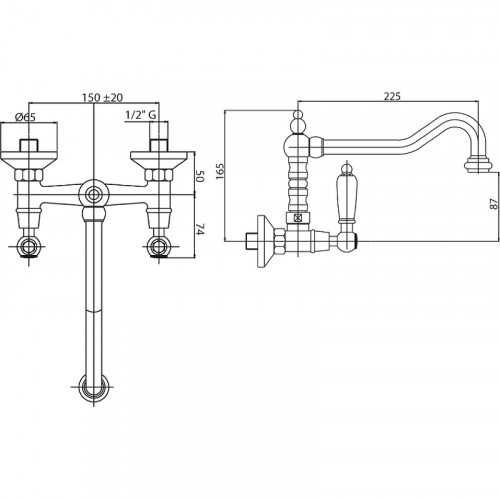 Смеситель для кухни Cezares First-LLP-03/24-M Золото 24 карат латунь на стену