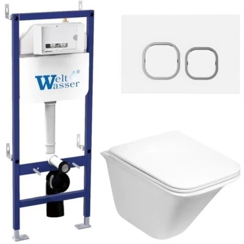 Комплект унитаза с инсталляцией WeltWasser BAMBERG 460 + ROTBACH 004 GL-WT + BAMBERG WT 10000012963 цвет Белый глянцевый с сиденьем Микролифт и клавишей смыва цвет Белый