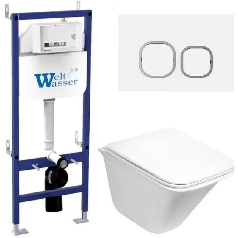 Комплект унитаза с инсталляцией WeltWasser BAMBERG 460 + ROTBACH 004 GL-WT + BAMBERG WT 10000012963 цвет Белый глянцевый с сиденьем Микролифт и клавишей смыва цвет Белый