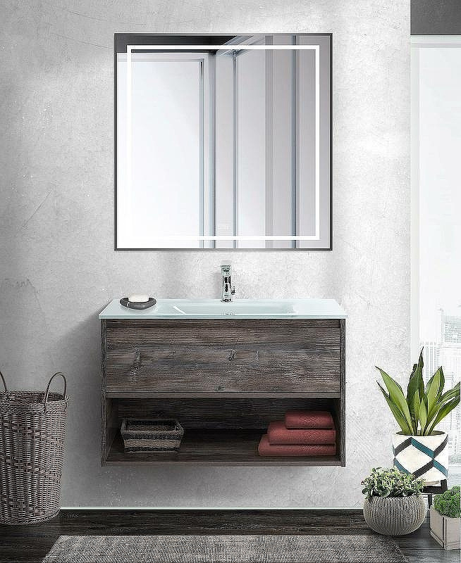 Зеркало BelBagno Kraft 80 SPC-KRAFT-800-800-LED-TCH-WARM-NERO с подсветкой Черное с сенсорным выключателем и подогревом