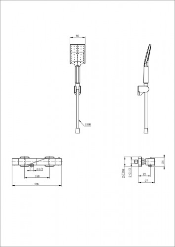 Смеситель для душа Wonzon & Woghand WW-B2025-A-BGG с термостатом цвет Темный графит