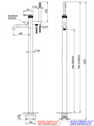 Смеситель для ванны Remer Atelier AL08NO цвет Черный матовый