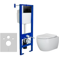 Комплект унитаза Ceramicanova Play CN3001 с инсталляцией Berges Atom 410 040332 с сиденьем Микролифт и Черной матовой клавишей смыва фарфор подвесной