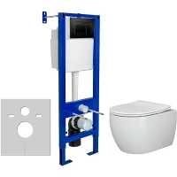 Комплект унитаза Ceramicanova Play CN3001 с инсталляцией Berges Atom 410 040332 с сиденьем Микролифт и Черной матовой клавишей смыва фарфор подвесной