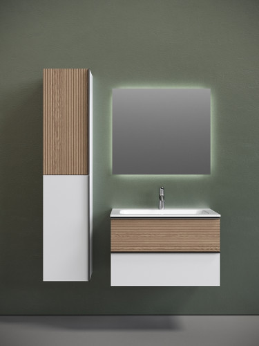 Тумба под раковину Sancos Delta 80 DL80W подвесная Дуб светлый Белая МДФ / ЛДСП