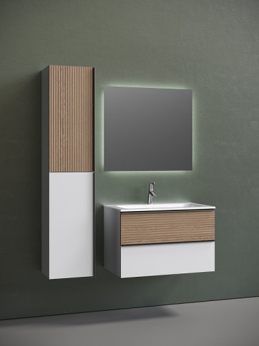 Тумба под раковину Sancos Delta 80 DL80W подвесная Дуб светлый Белая МДФ / ЛДСП