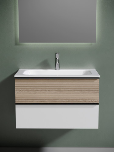 Тумба под раковину Sancos Delta 80 DL80W подвесная Дуб светлый Белая МДФ / ЛДСП