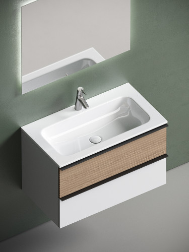 Тумба под раковину Sancos Delta 80 DL80W подвесная Дуб светлый Белая МДФ / ЛДСП