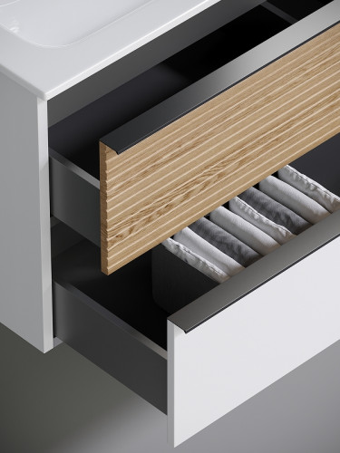 Тумба под раковину Sancos Delta 80 DL80W подвесная Дуб светлый Белая МДФ / ЛДСП