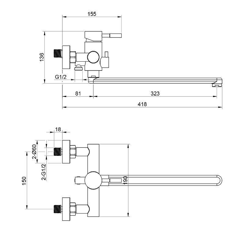 Смеситель для ванны Olive's Balear 13221BLB универсальный Черный матовый латунь на стену
