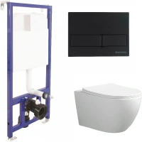 Комплект унитаза Ceruttispa Orlter Aria Tornado CT9955 с инсталляцией Berges Novum L5 040215 с сиденьем Микролифт и Черной матовой клавишей смыва фарфор подвесной