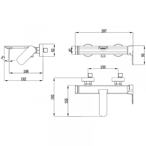Смеситель для ванны AQUAme Monza AQM6312MB Черный матовый латунь на стену