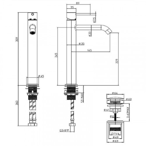 Смеситель для раковины Bossini Teo Z00703.073 Черный матовый