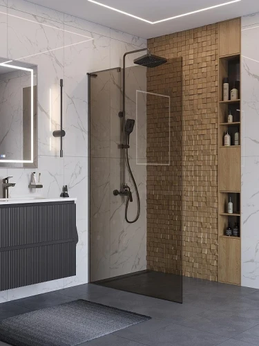 Душевая перегородка BelBagno Uno 100 UNO-L-1-TB-100-BR-GM профиль Оружейная сталь стекло тонированное