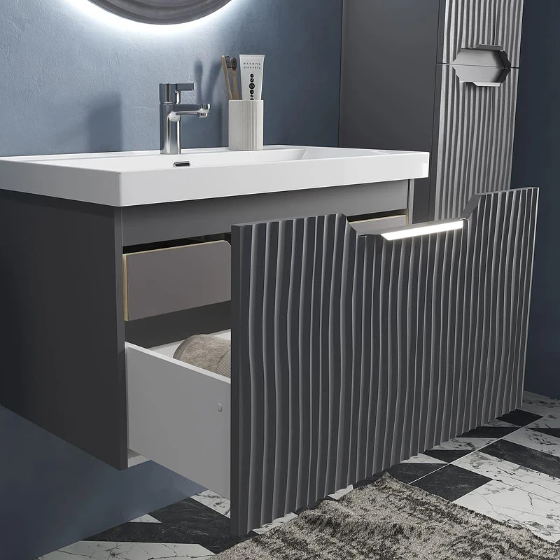 Тумба под раковину Equil Mirage 80 tpMIRAGE80.1Y-07 подвесная цвет Графит софт
