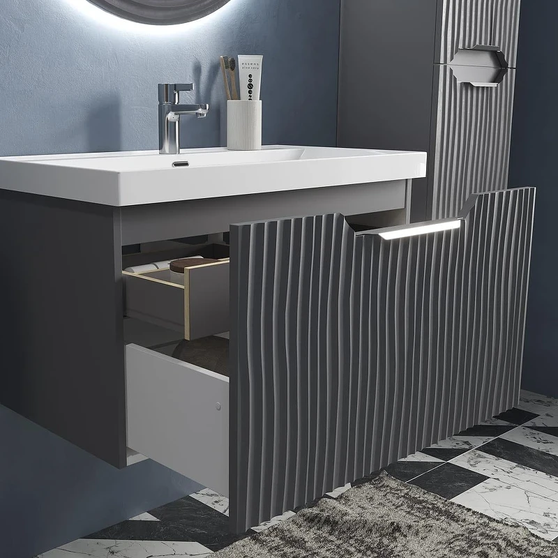 Тумба под раковину Equil Mirage 80 tpMIRAGE80.1Y-07 подвесная цвет Графит софт