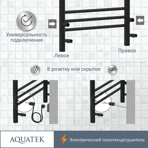 Электрический полотенцесушитель Aquatek Альфа П10 500x900 AQ EL RRP1090BL с полкой Черный муар нержавеющая сталь