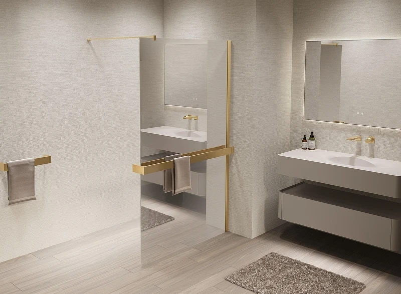 Душевая перегородка Vincea Walk in 100 VSW-1HR100MRG профиль цвет Матовый золотой стекло зеркальное