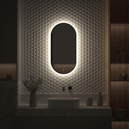 Зеркало Defesto Aura 40х80 DF 2922 с подсветкой 20W-4500K/Без выключателя/Нейтральный белый свет/Черная рама