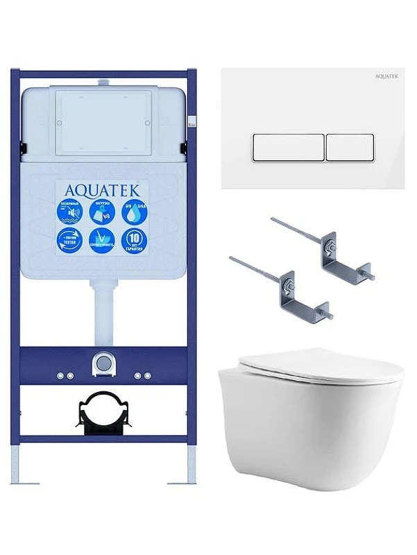 Комплект унитаза с инсталляцией Aquatek Set Aquatek Классик cm-061 4в1 цвет Белый с сиденьем Микролифт и клавишей смыва цвет Белый глянцевый