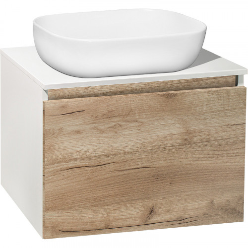 Тумба под раковину Runo Бари 60 00-00001374 подвесная Крафт дуб Белая МДФ / ЛДСП