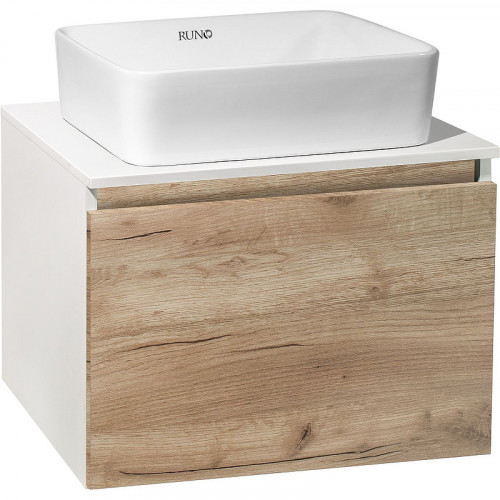 Тумба под раковину Runo Бари 60 00-00001374 подвесная Крафт дуб Белая МДФ / ЛДСП