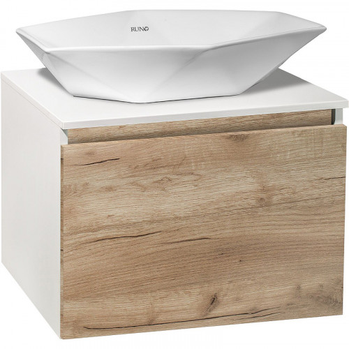 Тумба под раковину Runo Бари 60 00-00001374 подвесная Крафт дуб Белая МДФ / ЛДСП