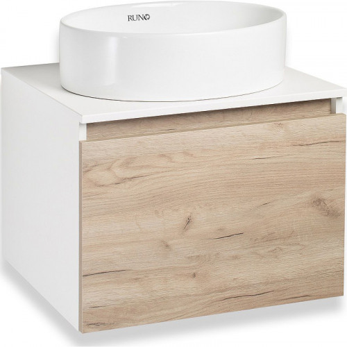 Тумба под раковину Runo Бари 60 00-00001374 подвесная Крафт дуб Белая МДФ / ЛДСП