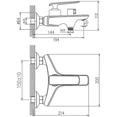 Смеситель для ванны Haiba HB60548-7 Черный Хром на стену