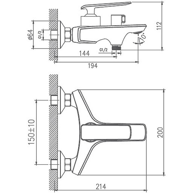 Смеситель для ванны Haiba HB60548-7 Черный Хром на стену