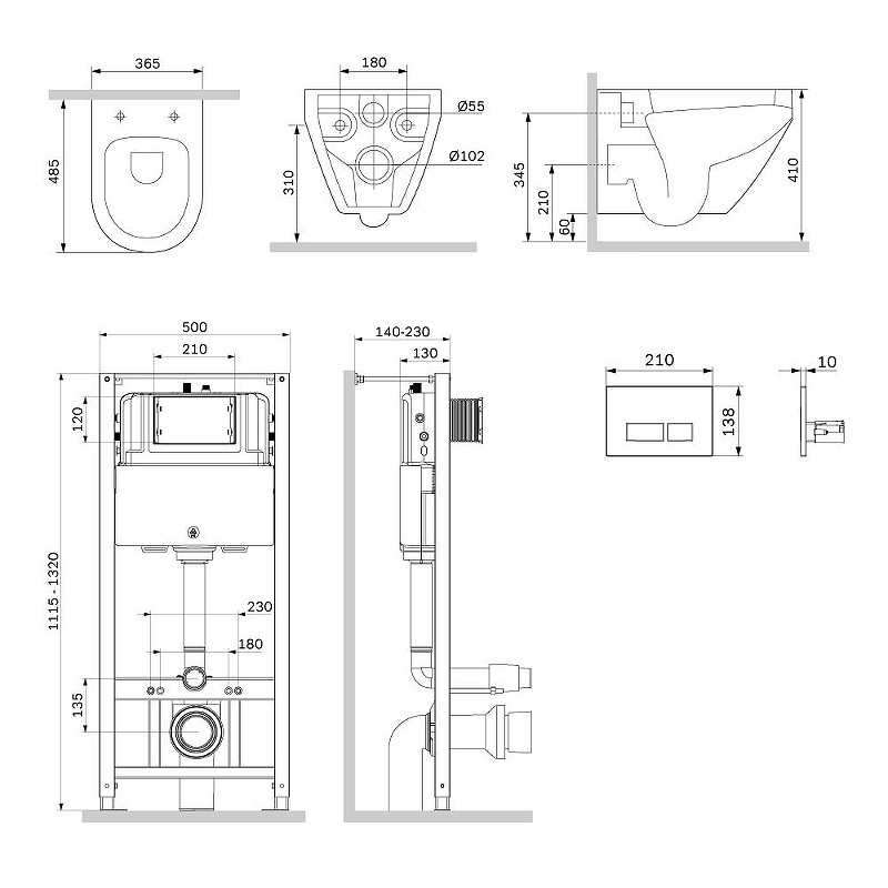Унитаз с инсталляцией AM.PM Spirit V2.0 Aquaspin IS47031.701900 цвет Белый с сиденьем Микролифт и клавишей смыва цвет Никель матовый