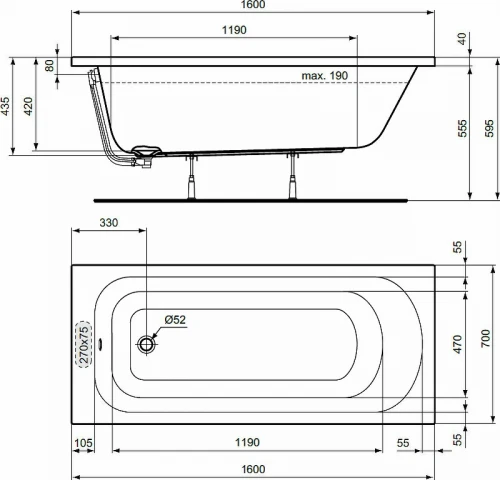 Акриловая ванна Ideal Standard Simplicity 160x70 W004301 без гидромассажа
