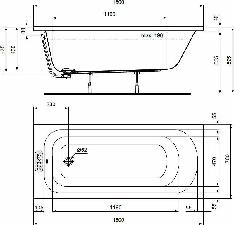 Акриловая ванна Ideal Standard Simplicity 160x70 W004301 без гидромассажа
