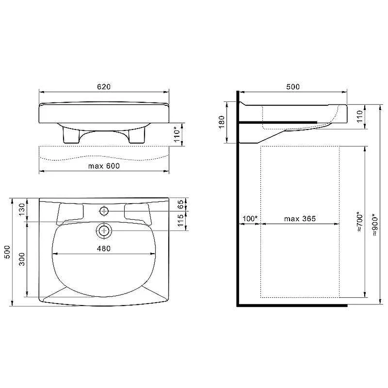 Раковина Santek Пилот 60x50 1WH110569 на стиральную машину Белая
